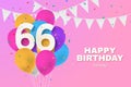 Happy 66th birthday balloons greeting card background.