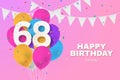 Happy 68th birthday balloons greeting card background.