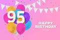 Happy 95th birthday balloons greeting card background.