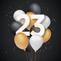 Happy 23th birthday balloons greeting card background. Royalty Free Stock Photo