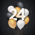 Happy 24th birthday balloons greeting card background. Royalty Free Stock Photo