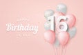 Happy 16th birthday balloons greeting card background. Royalty Free Stock Photo