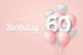 Happy 60th birthday balloons greeting card background.