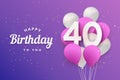 Happy 40th birthday balloons greeting card background. Royalty Free Stock Photo