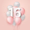 Happy 16th birthday balloons greeting card background. Royalty Free Stock Photo