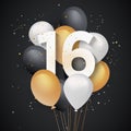 Happy 16th birthday balloons greeting card background. Royalty Free Stock Photo