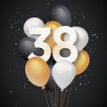 Happy 38th birthday balloons greeting card background. Royalty Free Stock Photo