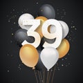 Happy 39th birthday balloons greeting card background. Royalty Free Stock Photo