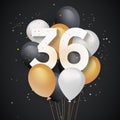 Happy 36th birthday balloons greeting card background. Royalty Free Stock Photo
