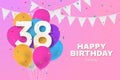 Happy 38th birthday balloons greeting card background. Royalty Free Stock Photo
