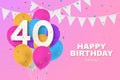 Happy 40th birthday balloons greeting card background. Royalty Free Stock Photo