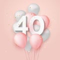 Happy 40th birthday balloons greeting card background. Royalty Free Stock Photo