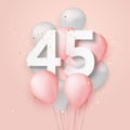 Happy 45th birthday balloons greeting card background. Royalty Free Stock Photo