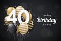 Happy 40th birthday balloons greeting card black background. 40 years anniversary. 40th celebrating with confetti. Royalty Free Stock Photo