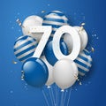 Happy 70th birthday with blue balloons greeting card background. Royalty Free Stock Photo