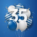 Happy 35th birthday with blue balloons greeting card background. Royalty Free Stock Photo