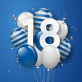 Happy 18th birthday with blue balloons greeting card background. Royalty Free Stock Photo