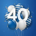 Happy 40th birthday with blue balloons greeting card background. Royalty Free Stock Photo