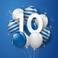 Happy 10th birthday with blue balloons greeting card background. Royalty Free Stock Photo