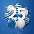 Happy 25th birthday with blue balloons greeting card background. Royalty Free Stock Photo