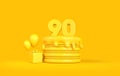 Happy 90th Birthday celebration cake with present and balloons. 3D Rendering Royalty Free Stock Photo