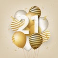 Happy 21th birthday with gold balloons greeting card background. Royalty Free Stock Photo