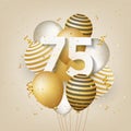 Happy 75th birthday with gold balloons greeting card background. Royalty Free Stock Photo