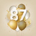 Happy 87th birthday with gold balloons greeting card background. Royalty Free Stock Photo