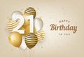 Happy 21th birthday with gold balloons greeting card background.