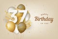 Happy 37th birthday with gold balloons greeting card background. Royalty Free Stock Photo