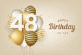 Happy 48th birthday with gold balloons greeting card background. Royalty Free Stock Photo