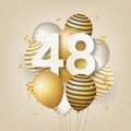 Happy 48th birthday with gold balloons greeting card background. Royalty Free Stock Photo