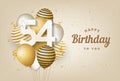 Happy 54th birthday with gold balloons greeting card background. Royalty Free Stock Photo