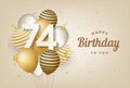 Happy 74th birthday with gold balloons greeting card background.