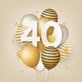 Happy 40th birthday with gold balloons greeting card background. Royalty Free Stock Photo