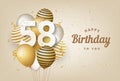 Happy 58th birthday with gold balloons greeting card background.