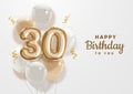 Happy 30th birthday gold foil balloon greeting background. Royalty Free Stock Photo