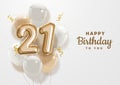 Happy 21th birthday gold foil balloon greeting background. Royalty Free Stock Photo