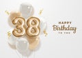 Happy 38th birthday gold foil balloon greeting background. Royalty Free Stock Photo