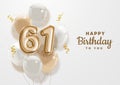 Happy 61th birthday gold foil balloon greeting background.