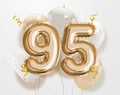 Happy 95th birthday gold foil balloon greeting background.