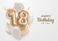 Happy 18th birthday gold foil balloon greeting background. Royalty Free Stock Photo