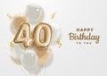 Happy 40th birthday gold foil balloon greeting background.