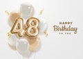Happy 48th birthday gold foil balloon greeting background. Royalty Free Stock Photo