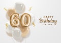 Happy 60th birthday gold foil balloon greeting background. Royalty Free Stock Photo