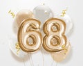 Happy 68th birthday gold foil balloon greeting background.