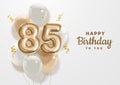 Happy 85th birthday gold foil balloon greeting background.