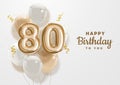 Happy 80th birthday gold foil balloon greeting background.