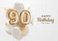 Happy 90th birthday gold foil balloon greeting background.