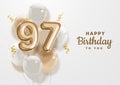 Happy 97th birthday gold foil balloon greeting background.
